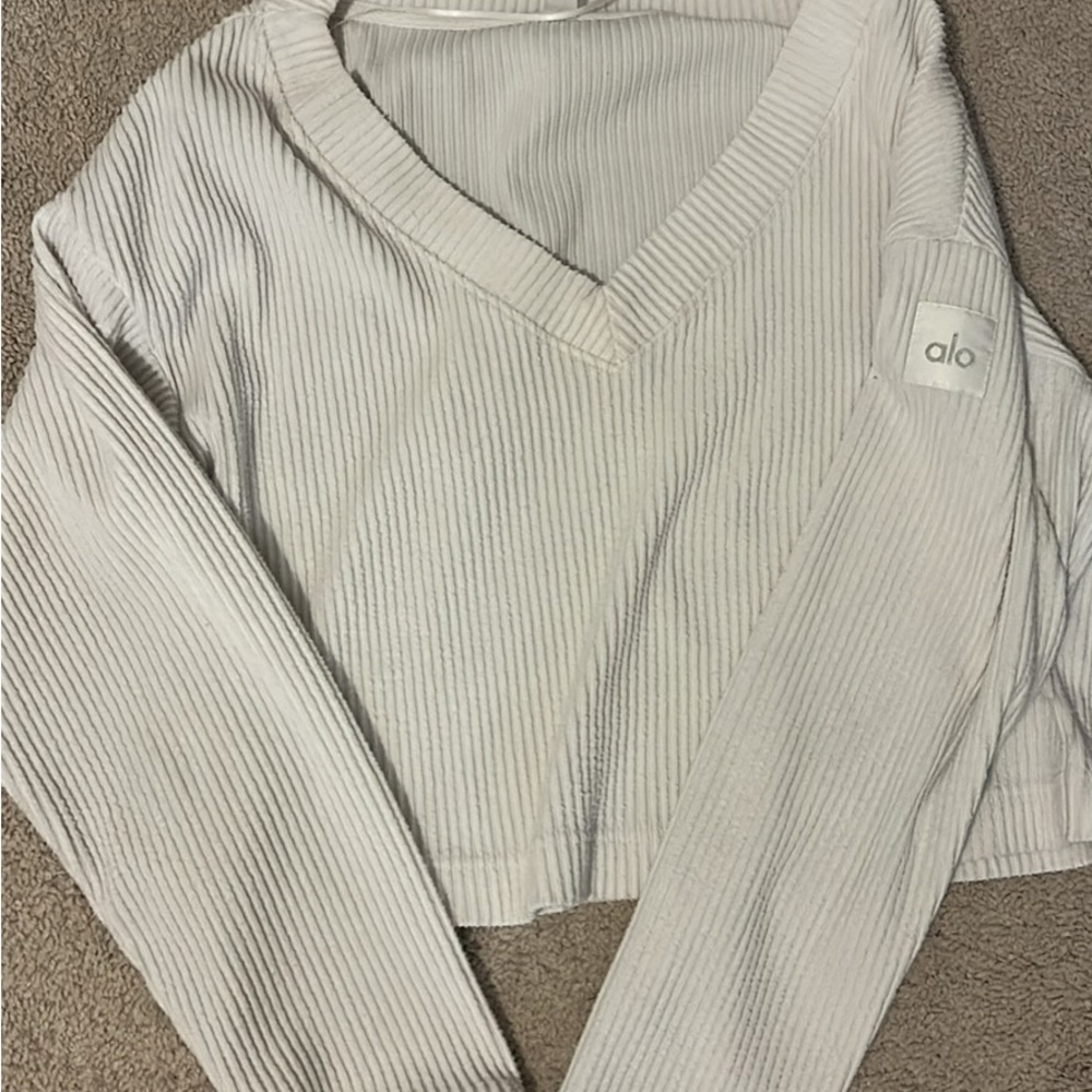 ALO Yoga White Ribbed Crop Top